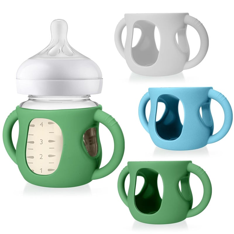 Juome Silicone Sleeves with Handles for Avent Natural Glass Baby Bottle - 3 Pack Anti Breakage Holder for Phillips Avent Baby Bottles, Compatible with Philips Avent Anti Colic Baby Bottles 4 oz - Image 1